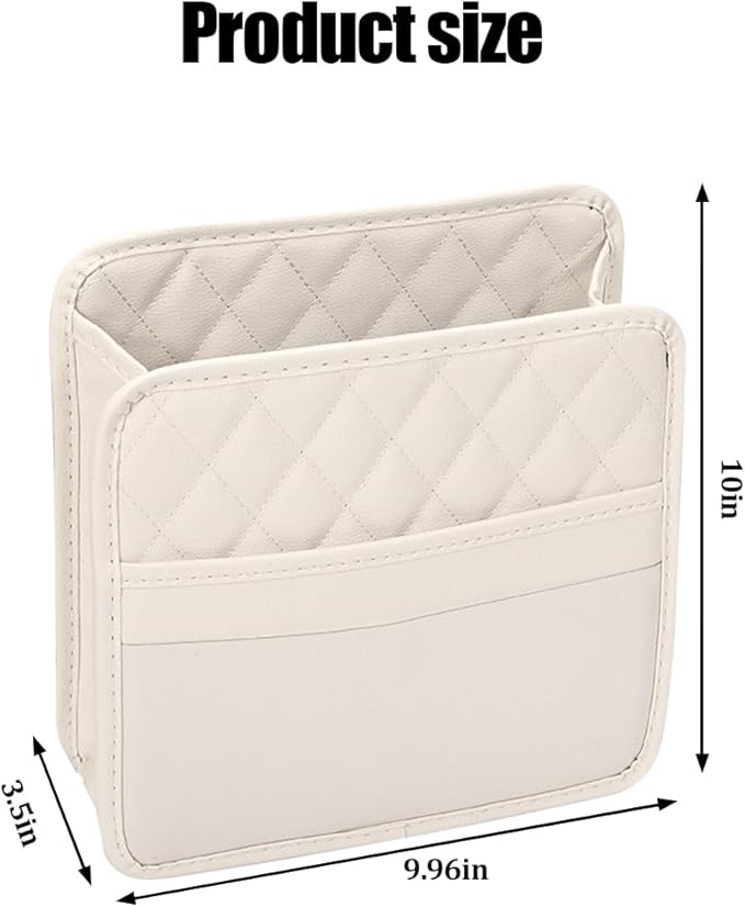 Car Seat Back Organizer, Leather Multipurpose Automotive Hanging Storage Bag Pockets, Vehicle Interior Backseat Trash Bag Can Organizer Accessories, Universal for Most Cars (Beige)