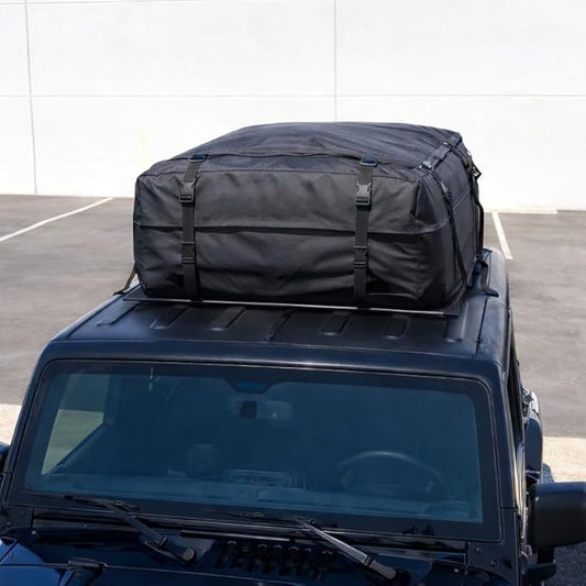 SR1 Performance USA Waterproof Rooftop Cargo Bag – Car Roof Carrier for Cars/SUVs with/Without Rack, Includes Non-Slip Mat, Heavy-Duty Straps, Lock for Secure Travel Storage (15 Cubic Feet, No Logo)