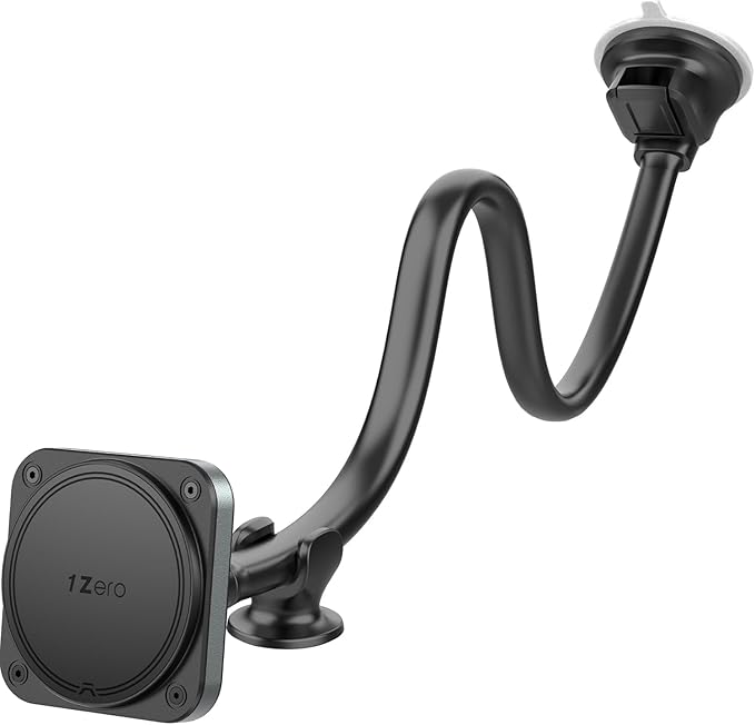 1Zero Magnetic Phone Car Mount 14-Inch Gooseneck Long Arm Extension, Universal Windshield Dashboard Industrial-Strength Suction Cup Car Phone Holder with Strong Magnets (2026 Upgraded for Magsafe)