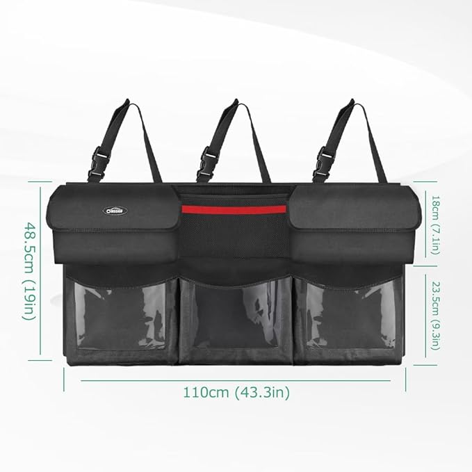 Oasser Trunk Organizer for Car, Hanging Car Organizer with 6 Large Pockets 3 Adjustable Straps 43.3x19 Inch