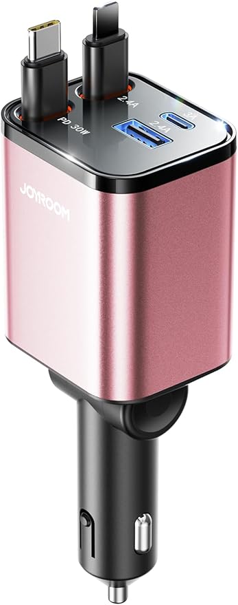 [2026 Upgrade] Retractable Car Charger 84W Car Charger USB C for iPhone 17 16 Fast Charging, Pink Car Accessories, Car Phone Charger Adapter for iPhone 17 Air 16 15 Pro Max, Pixel