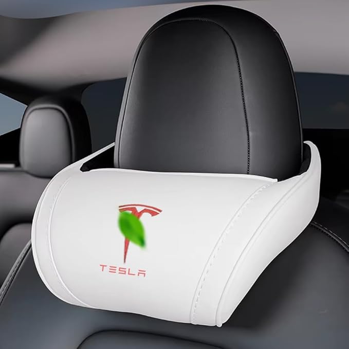 Car Headrest Neck Pillow Support Ergonomic, with Valve Stem Covers Accessory for Driving Seat Fatigue Relief Compatible with Model S X 3 Y & Cybertruck - 1 Piece