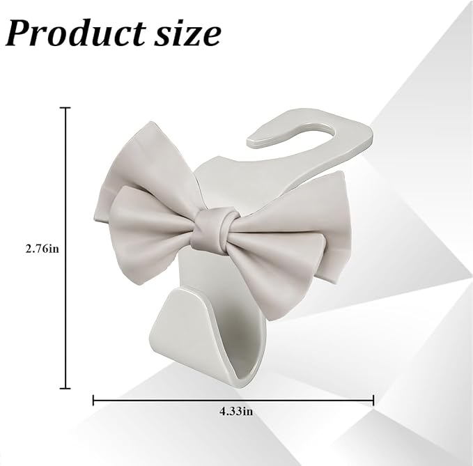 2PCS Cute Bow Car Seat Headrest Hook, Multifunctional Backseat Storage Hanger for Purse Handbag Coat, Automotive Seat Back Bag Holder Organizer, Universal for SUV RV Truck (White)