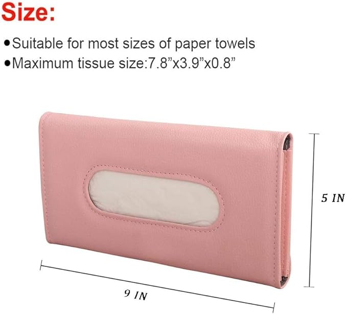 Car Tissue Holder, Sun Visor Napkin Holder, Backseat Napkin Case, Premium Tissues Box, Vehicle Interior Accessories Universal for Car SUV Pickup Truck (Pink)