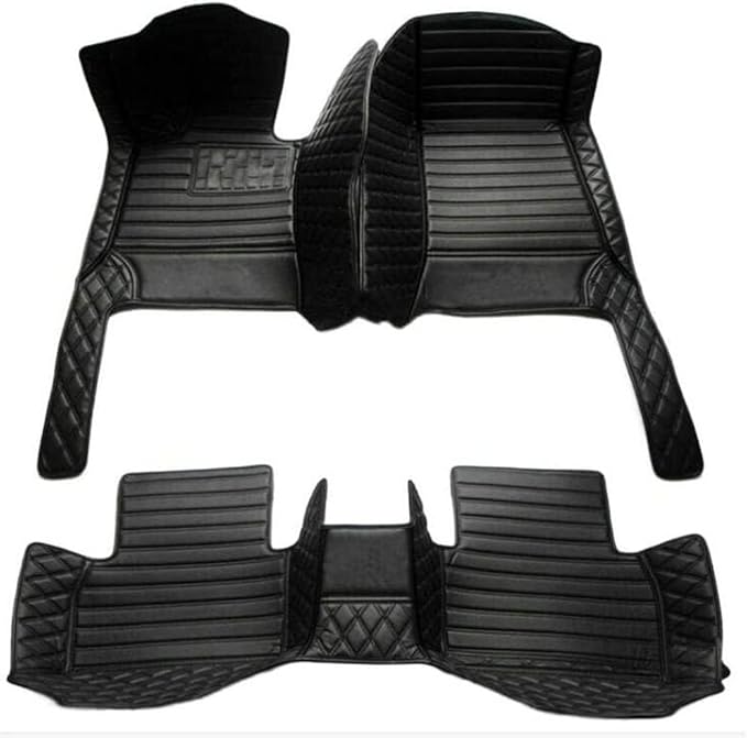 Custom Making Car Floor Mats Compatible for 2000-2025 All Mode Sedan SUV Sports Car Full Coverage Cute Pads Protection Non-Slip Leather Floor Liners (Black and Black bar)