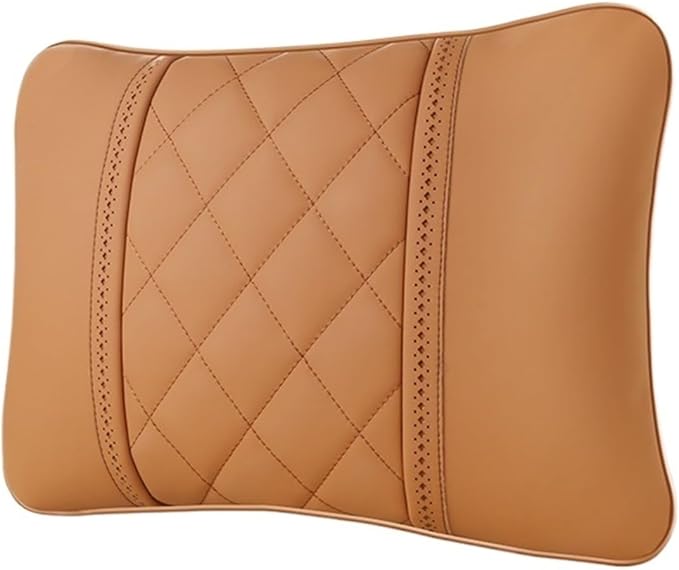 Car seat headrest Leather Car Fit for Seat Rest Cushion Headrest Car Neck Pillow Fit for BMW (Color : Brown-01)