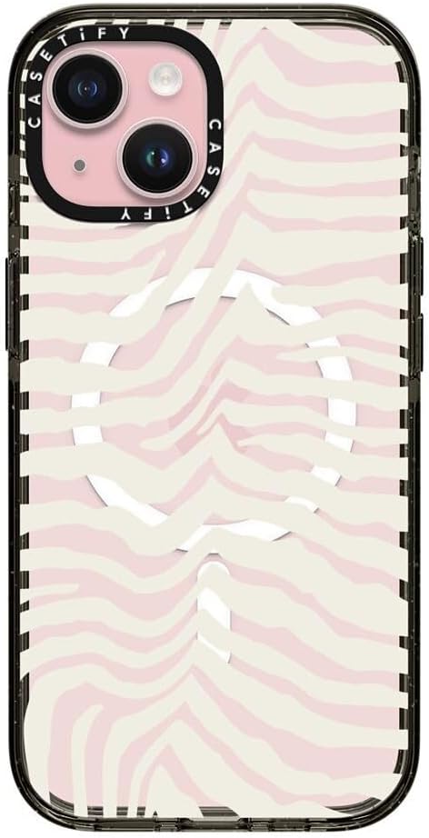 CASETiFY Impact Case for iPhone 15 [8.2ft 4X Military Grade Drop Protection/Compatible with Magsafe] - Zebra Stripe - Clear Black