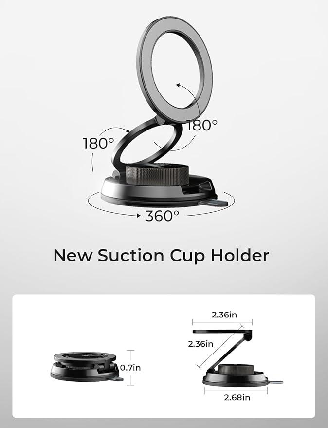 LISEN for Magsafe Car Mount [All Metal Super Strong Suction] 360 Adjustable Vacuum Magnetic Phone Holder for Car, Suction Cup Phone Mount for iPhone 17 Pro Max 16 15 14 13 12