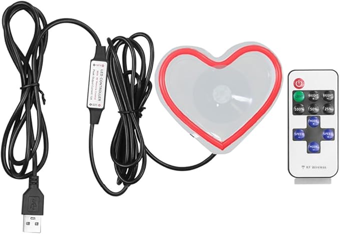 Car LED Ambient Light, Love Heart USB Vehicle Neon Lighting with Remote Control for Triangle or Back Window, Car Interior Accessories for Car, Bedroom, Party (Red)