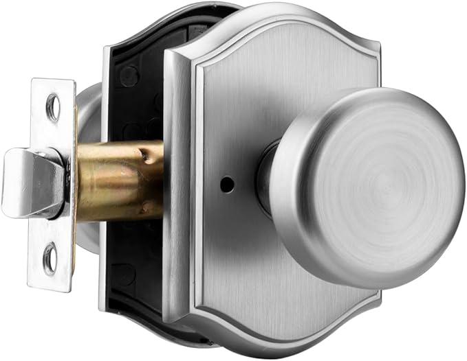 Interior Pismo Doorknobs for Bath & Bedroom, Brushed Nickel Door Knobs with Camelot Trim, Heavy Duty Door Knob with Lock