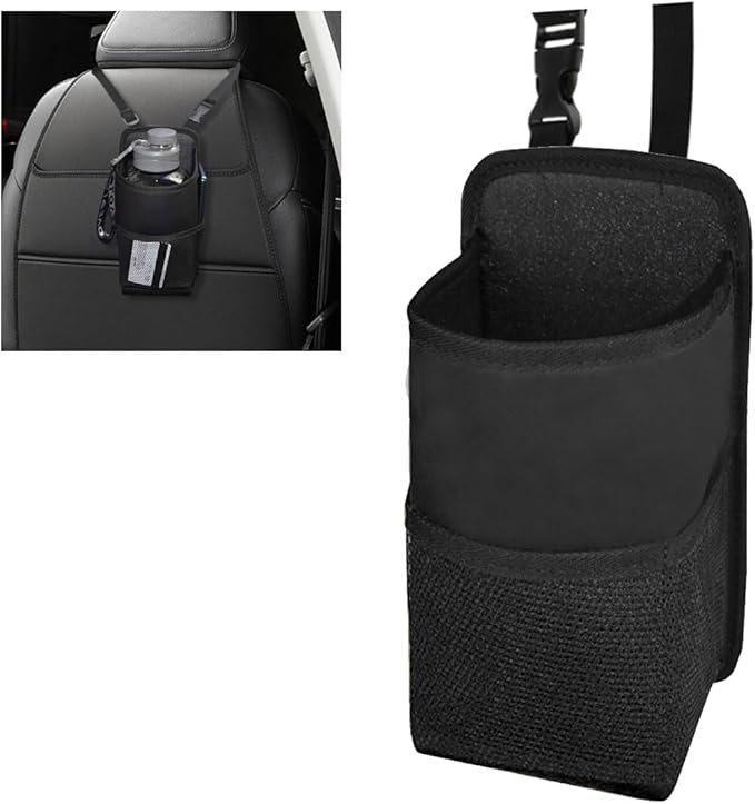 2-in-1 Large Cup Holder, 80 oz Multifunctional Car Seat Side Organizer, Hanging Water Bottle Holder Bag, Car Stuff Holder with Mesh Pocket for Phone & Drink, Suitable for Car SUV Truck (1 PC)