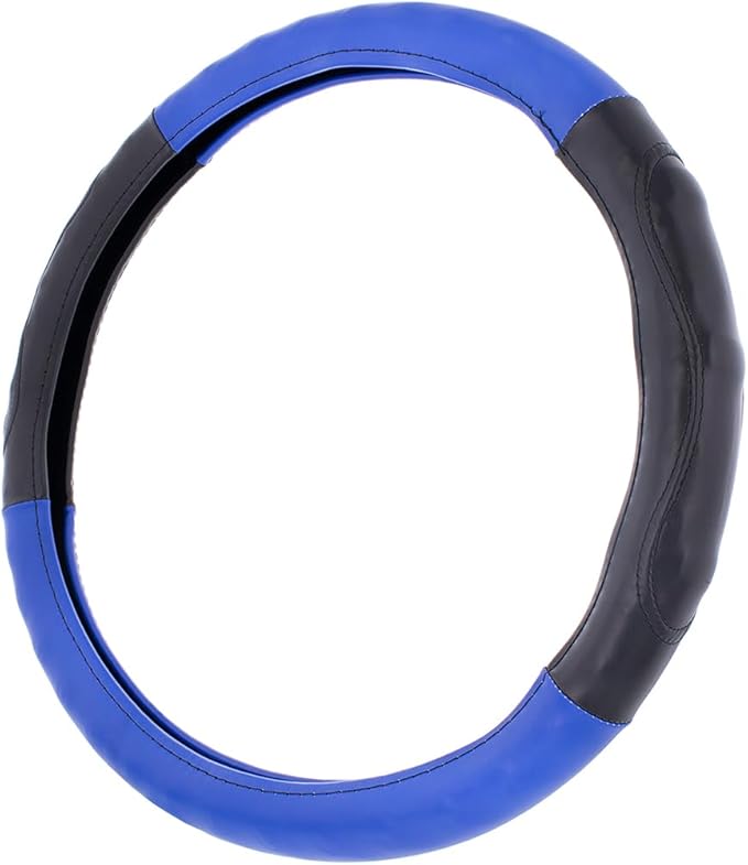 United Pacific 70405 18" Two Tone Steering Wheel Cover, Engineered Leather Construction, Euro Style, Large Grip – ONE Steering Wheel Cover – Black & Blue