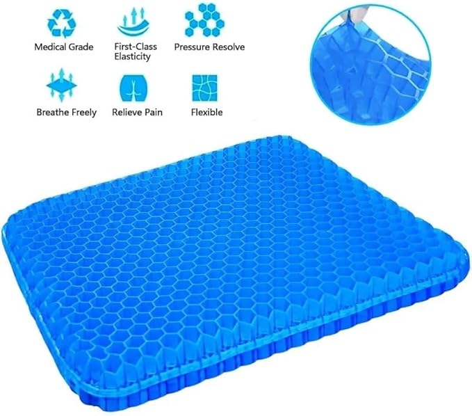 Gel Seat Cushion – Ergonomic Comfort for Office, Car, Travel & Pregnancy | Back Pain, Coccyx, Supports Spine, Breathable & Cooling for Summer | Designed for Chairs & Long Sitting