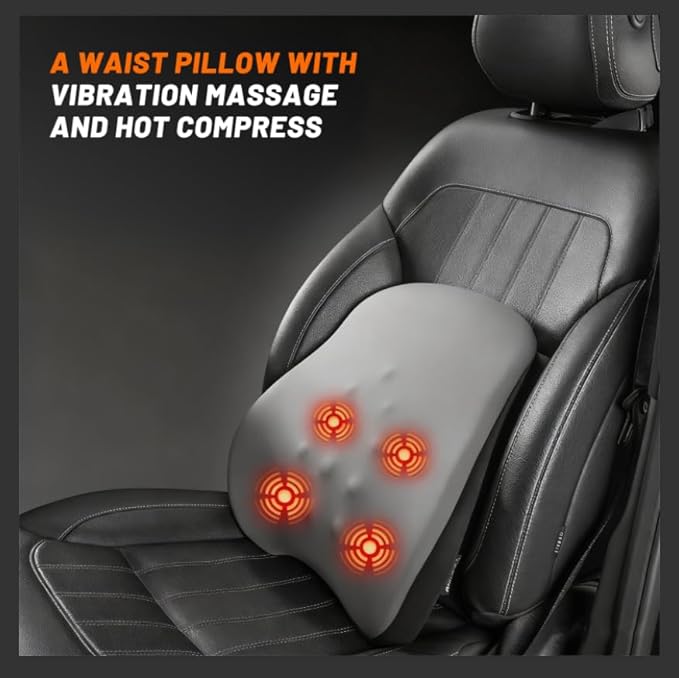 Lumbar Support Pillow for Office Chair Lumbar Support Pillow for car Heated Vibrating Pillow Back Support for Office Chair for Recliner 3 Heating Levels & 4 Motors & 3 Intensities, Gifts,Gray