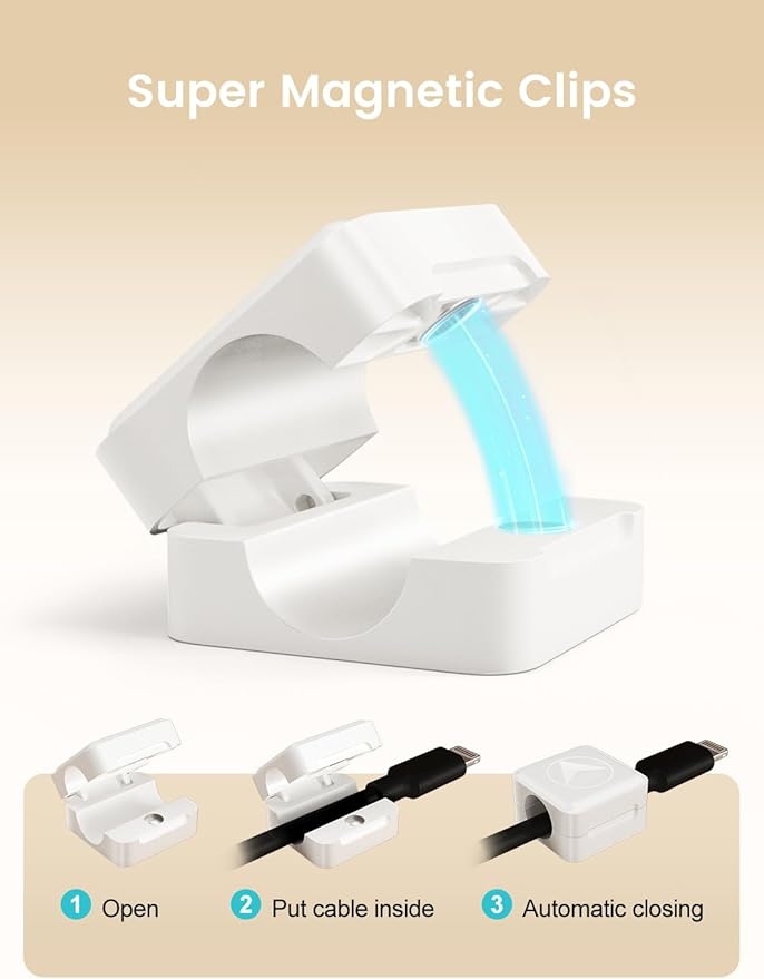 Magnetic Cord Organizer, 8 Pack Adhesive Charging Cable Clips Holder for Nightstand, Easy Secure Cord Keeper Cable Clips Wire Management for Phone, Home, Office, Desk| Universal Fit| Strong Magnet