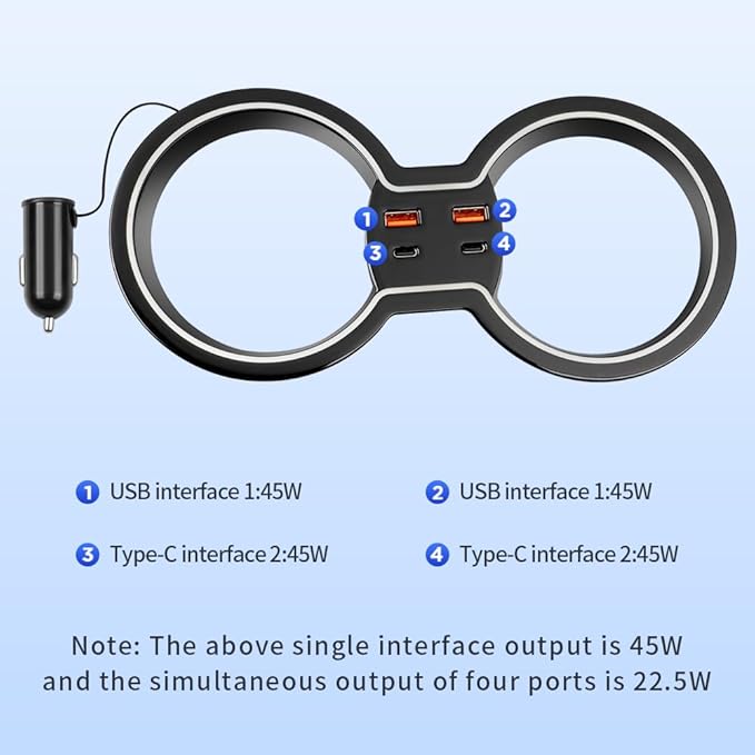 Car Hub Docking Station for Honda Civic 2022 2023 2024 2025 2026 11th gen USB Type-C Fast Charger Hub (4-in-1) Auto Interior Centre Console LED Ambient Light Accessories Decoration Phone Adapter