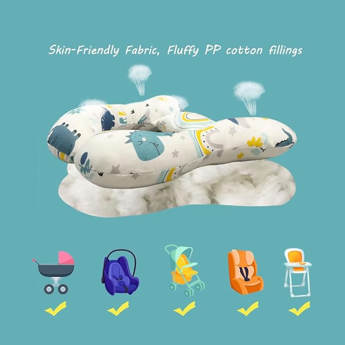 Baby Neck Pillows, Comfortable Baby Travel Head Neck Support Pillow for Car Seat Stroller Pushchair, Soft PP Cotton Travel Pillow for 0-2 Years Old Toddler Infant Newborn, Dinosaur
