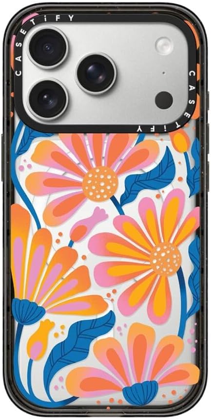 CASETiFY Impact iPhone 17 Pro Case [Slim/Compatible with Magsafe / 8.2 ft. 4X Military Grade Drop Protection] - Lazy Daisy - Clear Black