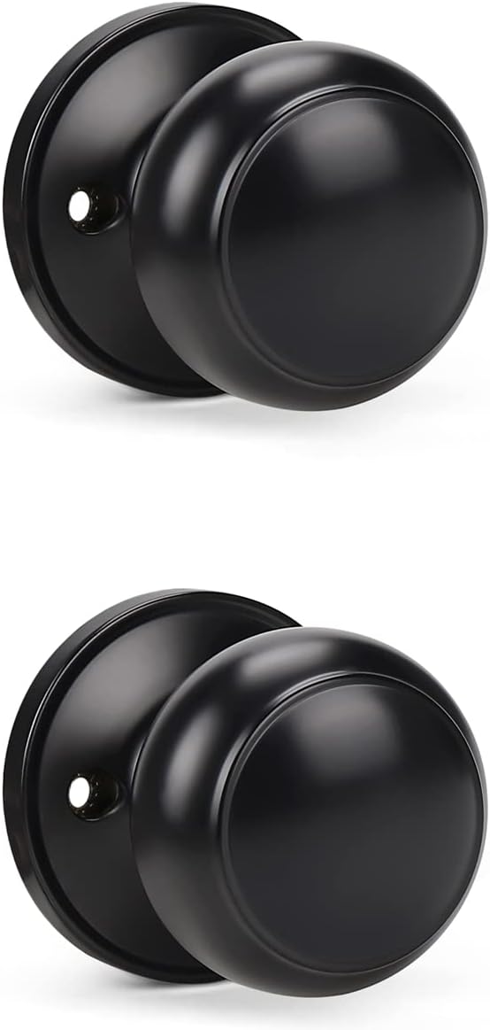 KNOBWELL 2 Pack Black Dummy Door Knob, Single Sided Handle for Closets, French Double Doors, and Pantry, Matte Black One Side Non-Turning Interior Push/Pull Door Knob