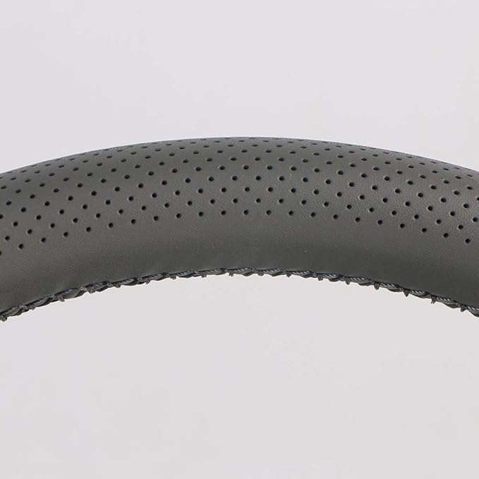 Universal Car Steering Wheel Cover Leather Breathable Design 15 Inch Diameter Cowhide Steering Handlebar Wrap Fit Most Car SUV Gray