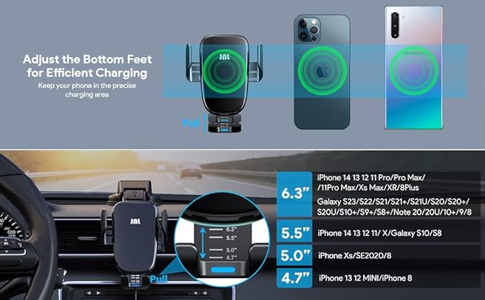 Wireless Car Charger, 15W Qi Fast Charging Auto-Clamping Car Phone Mount Charger Air Vent Phone Holder for iPhone 14/13/12 mini/12 Pro Max/11 Pro Max/Xs MAX/XR/8+,Samsung S23/S22/S21/S20 Plus/Note20