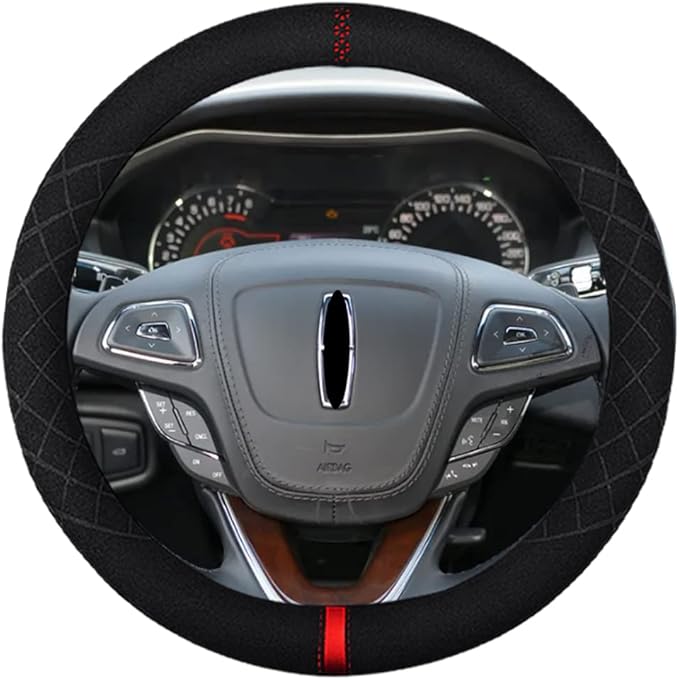 Suede Steering Wheel Cover,Compatible with Lincoln Navigator Mark LT SuedeLeather Sport Non-Slip Wheel Cover Car Interior Accessories 15.5 16 inch for Man and Women