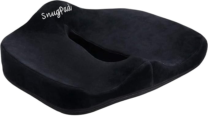 SnugPad Memory Foam Lumbar Pillow and Seat Cushion Combo, Ergonomic, Orthopedic, Lower Back Support, Premium Washable Velvet Covers with Non-Slip Bottom, Ideal for Office Chairs and Car Seats (Black)