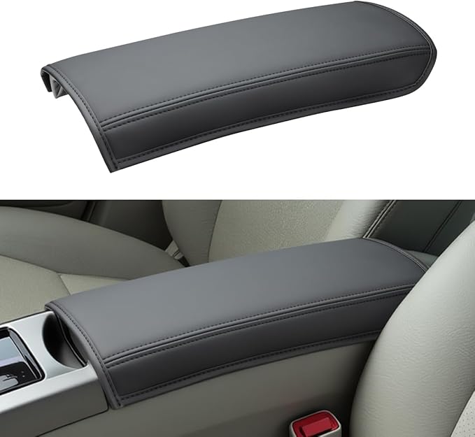 INTGET Center Console Cover for Toyota Prius Accessories 2004 2005 2006 2007 2008 2009 Leather with Thin Pad Middle Armrest Cover Car Interior Arm Rest Lid Protector (Black Stitches, with Thin Pad)