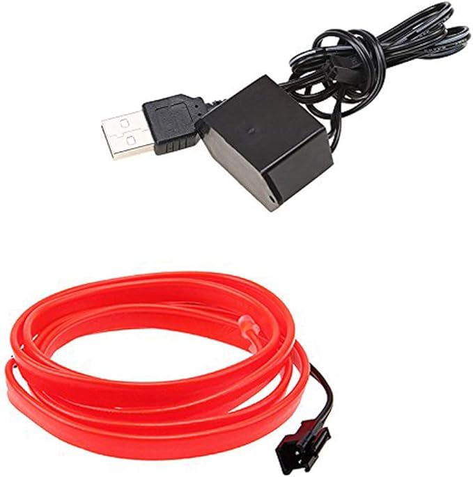 ABALDI 2m/6ft EL Wire, Neon Light with USB Inverter for Halloween Xmas Parties Indoor Outdoor Christmas Cosplay Costume(Red)