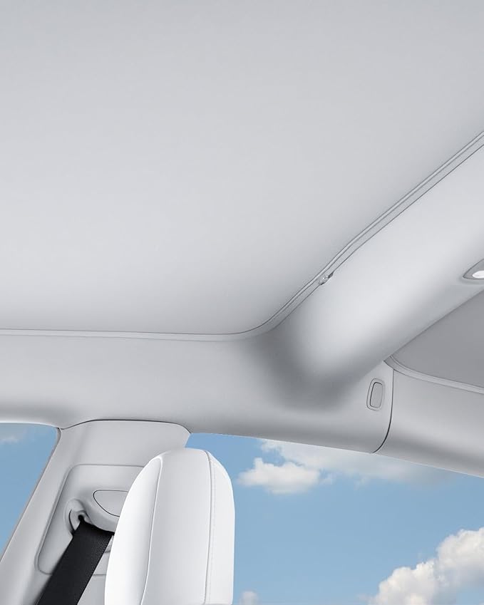 HALOBLK Non-Sag Glass Roof Sunshade with Storage Bag Designed for Model 3, Foldable Sunroof Shade with Heat Insulation Cover for 2021-2023 Model 3 (Gray)