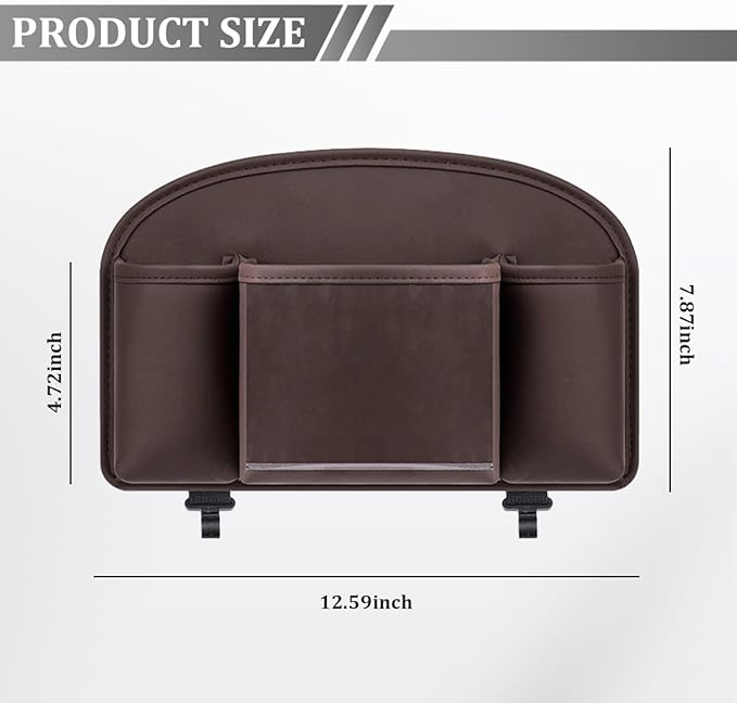 Car Back Seat Organizer, Leather 4-in-1 Seat Back Hanging Storage Bag with Tissue Box, 2 Cup Holder & Hook, Multi-Purpose Backseat Organizer Pocket for Hold Phone Drink, Universal Fit (Brown)