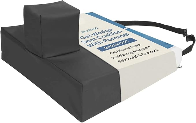 Gel Wedge Seat Cushion with Pommel, Bariatric 24" x 18" x 4" - 2" - Better Posture and Hip Positioning - High Density Foam and Pressure Redistribution Gel and Back, Tailbone, and Coccyx Support