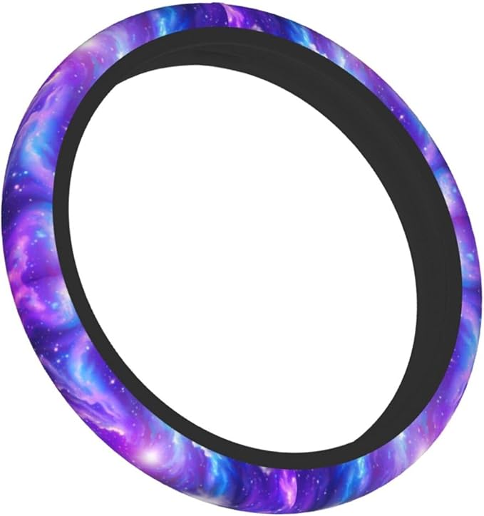 Starry Sky Steering Wheel Cover - Universe Steering Wheel Cover Anti-Slip Breathable Universal for 15 Inch Car with 2 Pieces Car Coasters Suitable for Men Women