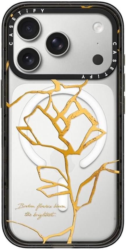 CASETiFY Impact iPhone 17 Pro Case [Slim/Compatible with Magsafe / 8.2 ft. 4X Military Grade Drop Protection] - Kintsugi Flower - Clear Black