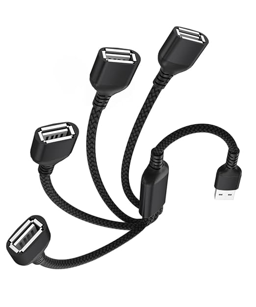 Elebase USB Splitter 1 in 4 Out 3.3FT,USBA Charger Sp-Litter,Multi Port USB Y Cable,USBA Extension Splitter Cord,Multiport Data Charging Split Adapter for PC,TV,MacBook,Laptop,2/3 Out