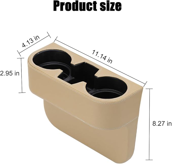 Car Seat Gap Filler Organizer with Cup Holder, Leather Multifunctional Vehicle Front Seat Crevice Storage Box Bag, Automotive Console Side Bucket Pocket, Universal Fit (Beige)