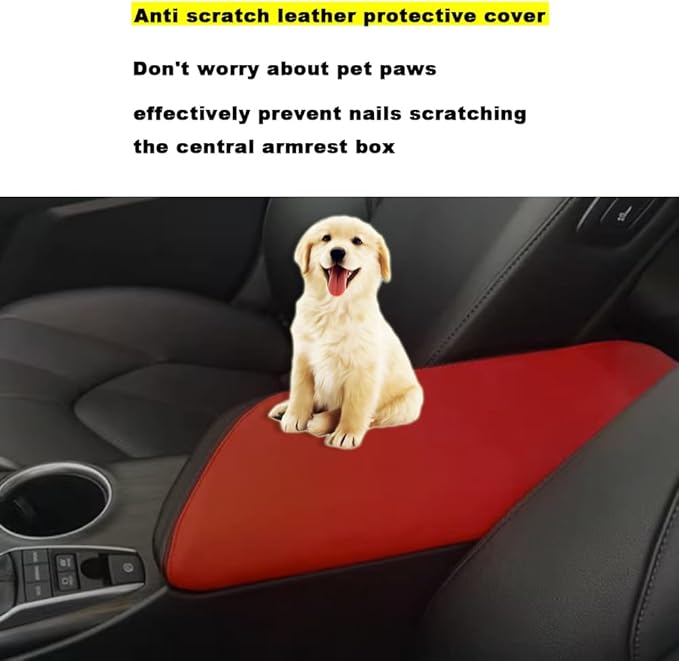 Blazeray Car Center Console Armrest Cover for Toyota Camry 2018-2023 Interior Accessories Leather Anti-Scratch Elbow Arm Rest Cover Cushion Pad Protector Saver (Black with Red Leather)
