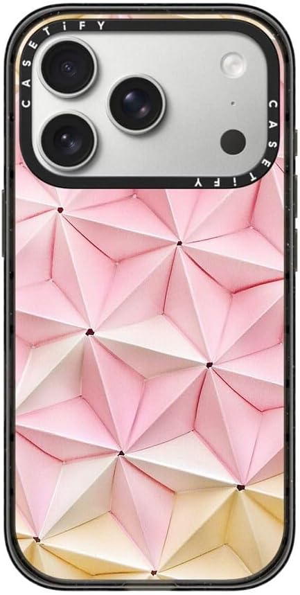 CASETiFY Impact iPhone 17 Pro Case [Slim/Compatible with Magsafe / 8.2 ft. 4X Military Grade Drop Protection] - Origami in Pastel Pink - Clear Black