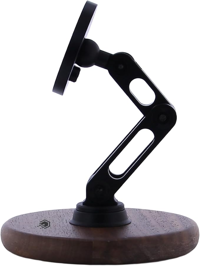 ClikDock Cell Phone Magnetic Wireless Charger Stand, 360° Spin, Aluminum Construction, Compatible with MagSafe Phones for iPhone & Andriod (Walnut Wood)