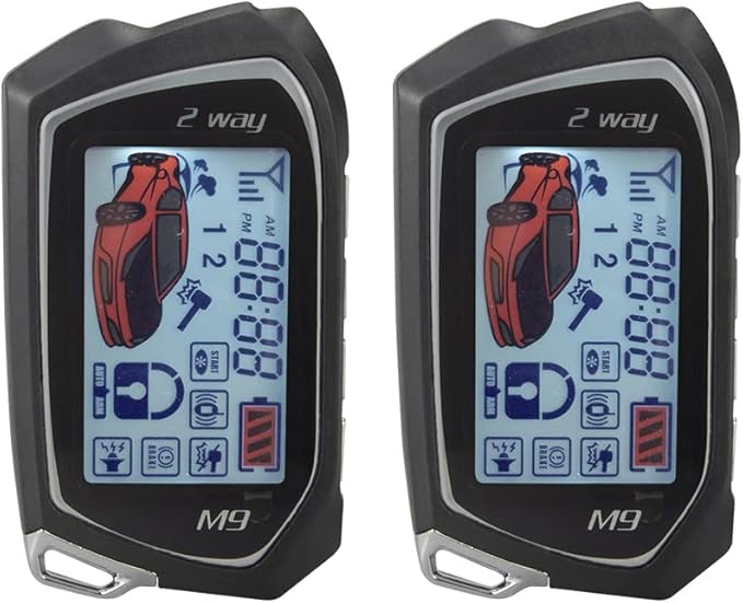 EASYGUARD EC207-M9-SR 2 Way Car Alarm Security Kit with LCD Pager Display Push Start Button Remote Engine Timer Engine Start with Siren DC12V