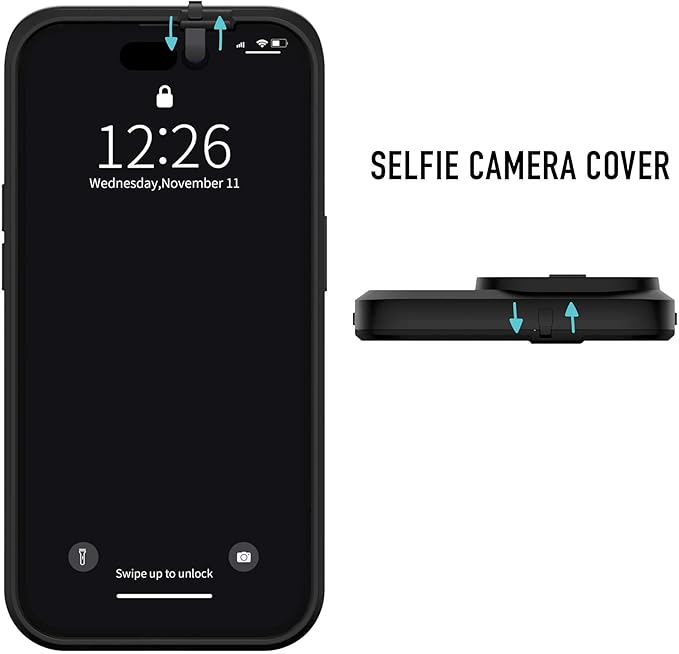 Spy-Fy iPhone 14 Pro Privacy Case with Camera Covers Front and Rear | Protect Your iPhone and Privacy | 6-Foot Drop Proof | 6,1 Inch | Camera Protection by Valenta Black