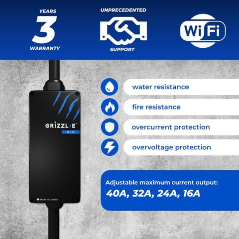 Grizzl-E Mini Connect Level 1-2 Portable Electric Vehicle (EV) Charger up to 40 Amp, UL Certified, Indoor/Outdoor Electric Car Fast Charging Station, NEMA 14-50 Plug, 25 feet Cable, NACS Connector