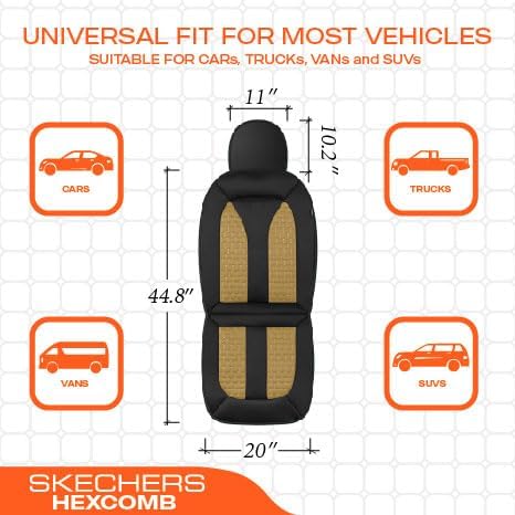 Skechers Memory Foam™ Car Seat Covers, Hexcomb Breathable Thick Seat Covers Two Front Seat Covers, Airbag Compatible, Automotive Comfort & Protection for Most Cars,Van,Trucks, SUVs (Beige,Two Front)