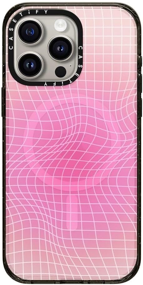 CASETiFY Impact iPhone 15 Pro Max Case [Slim/Compatible with Magsafe / 8.2 ft. 4X Military Grade Drop Protection] - Pink Light - Clear Black