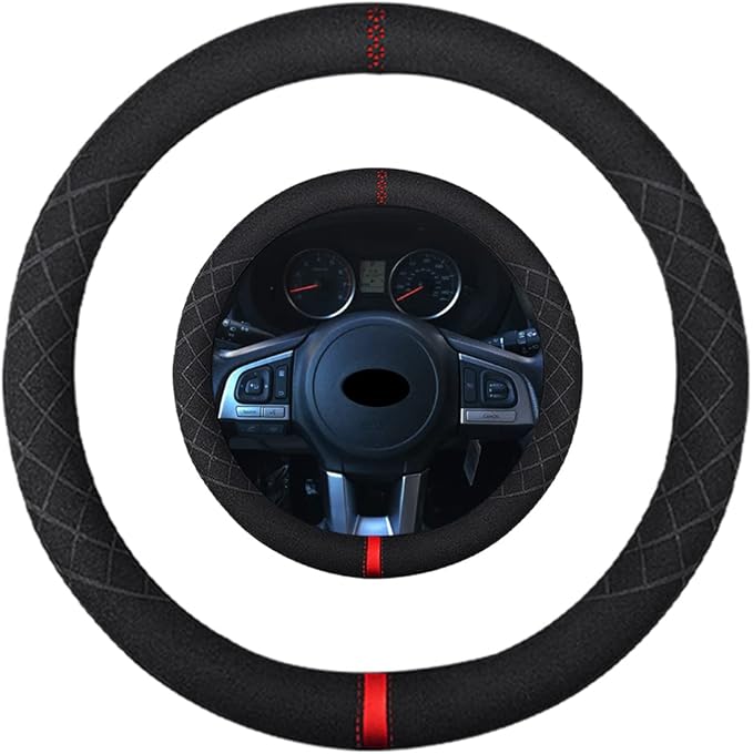 Suede Steering Wheel Cover,Compatible with Subaru Forester XV Crosstrek Legacy Impreza Suede Leather Sport Non-Slip Wheel Cover Car Interior Accessories 15 inch for Man and Women