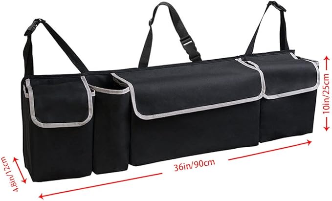 Tianle Backseat Trunk Organizer for Car - Durable Trunk Hanging Storage Bag with 4 Large Storage Pocket & 3 Adjustable Buckles Space Saving Expert (Black A)