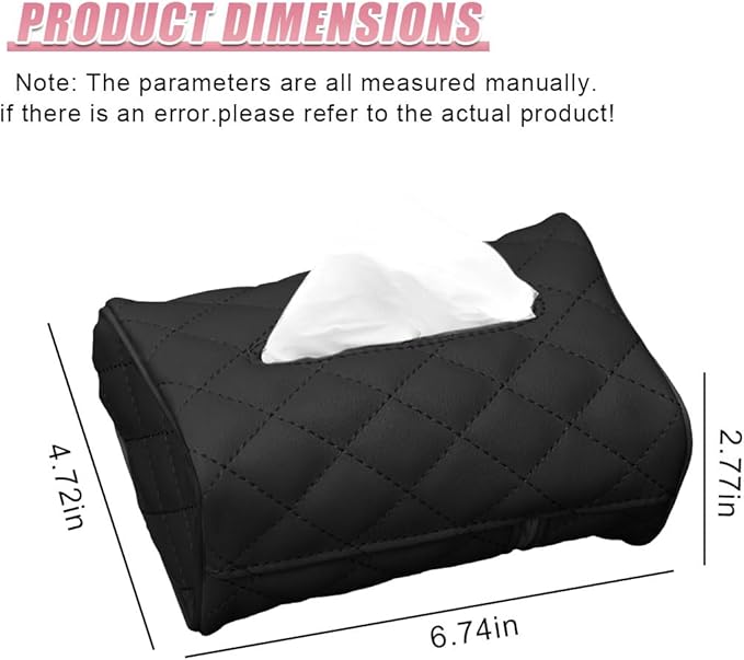 Car Tissue Holder, Soft PU Leather Auto Backseat Napkin Holder, Rectangle Hanging Tissue Box for 100-150 Standard Tissues, Universal Car Interior Storage & Organization Accessories (Black)