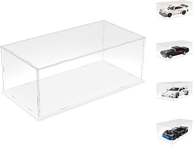 Choowin Acrylic Display Case for Lego Porsche 911 10295 for Lego Camaro 10304 10337 42176 for Lego Car Display Thickened Clear Acrylic Display Cases for Collectibles Assemble Dustproof(White Base)