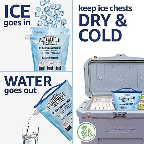 Large Leakproof Ice Bag. Reusable Ice Pack for Cooler - Long Lasting Instant Cooler Ice Packs - Drop in Cubed Ice to Make Cold, Dry Freezer Packs for Coolers - Drink Your Ice When It Melts