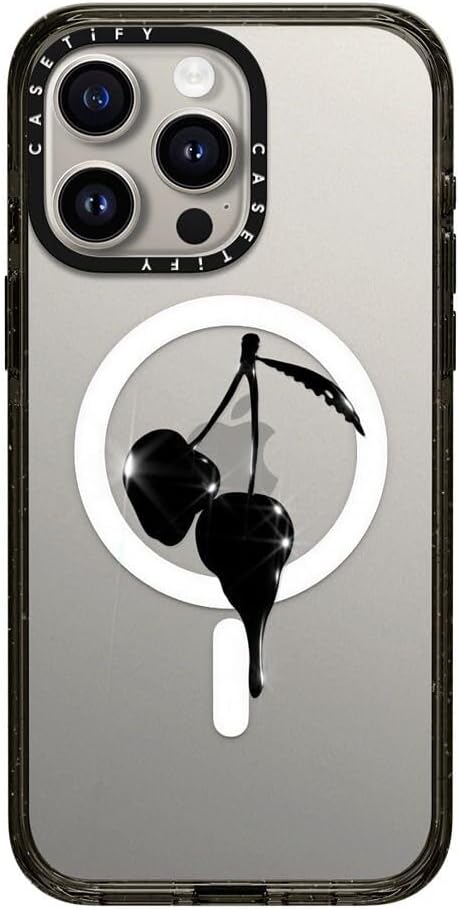 CASETiFY Impact iPhone 15 Pro Max Case [Slim/Compatible with Magsafe / 8.2 ft. 4X Military Grade Drop Protection] - Night Cherry - Clear Black